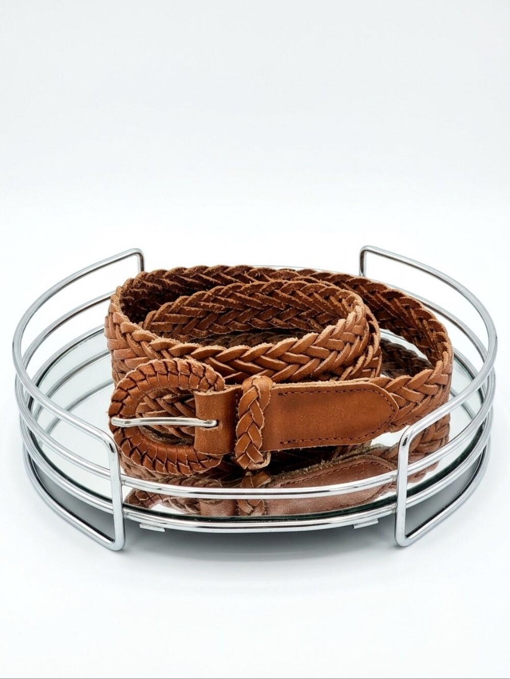 Vintage Genuine Leather Brown Braided Belt 1" x 44" Made In Uraguay Size 14|16